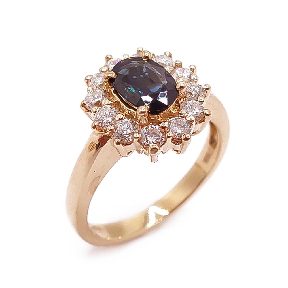 Ruotsalainen 18K sinisafiiri- ja timanttisormus 0,60 ct, 17 mm #0 Kultatukku.fi