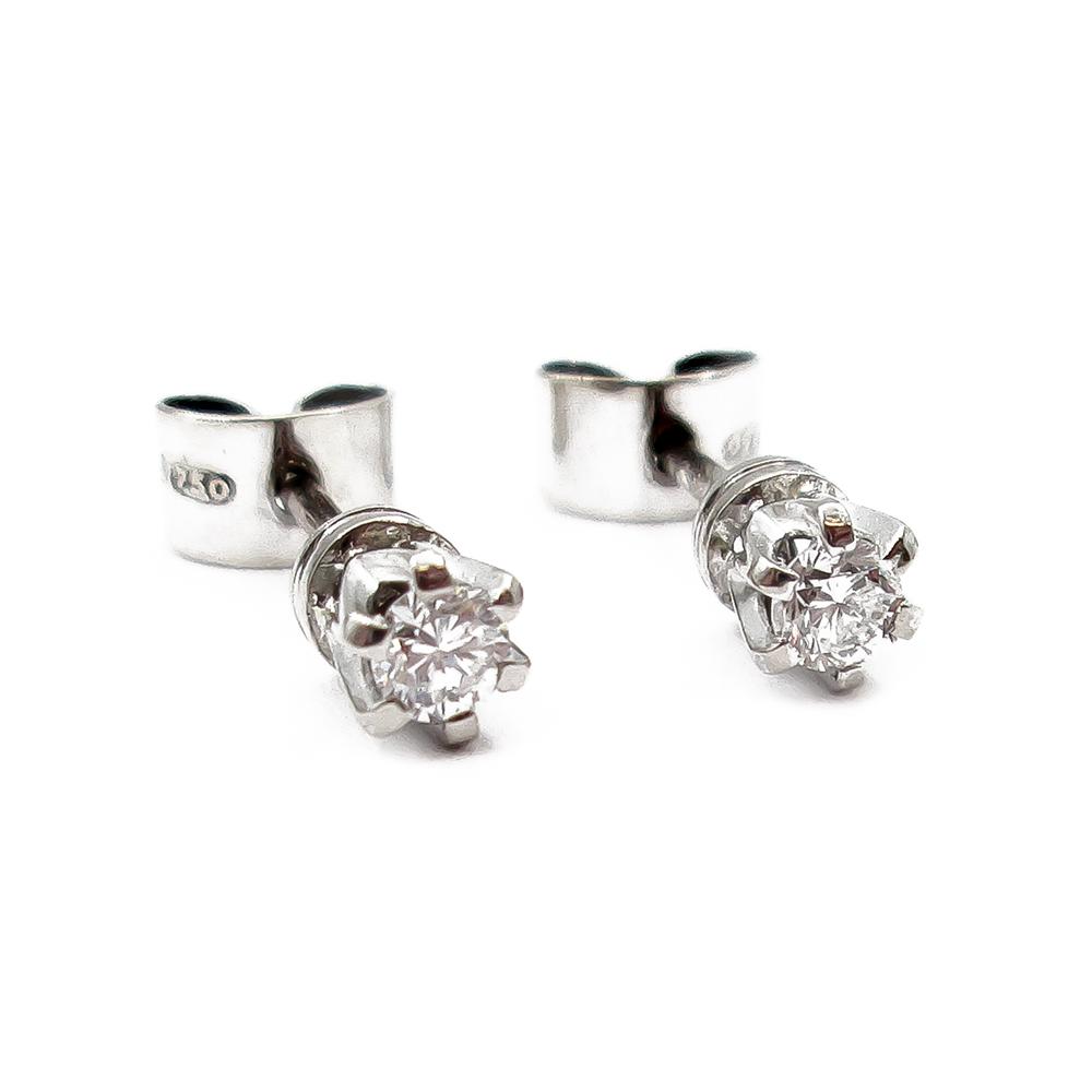 18k Valkokultaiset korvakorut timantilla 2 x 0.05ct #0 Kultatukku.fi
