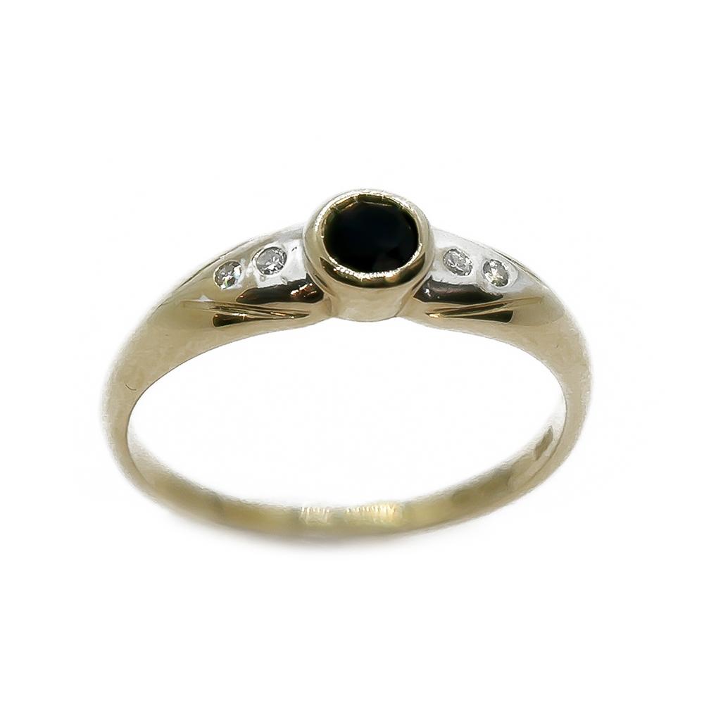 14K kultainen onyksi- ja timanttisormus 0,08 ct, 18,5 mm #1 Kultatukku.fi