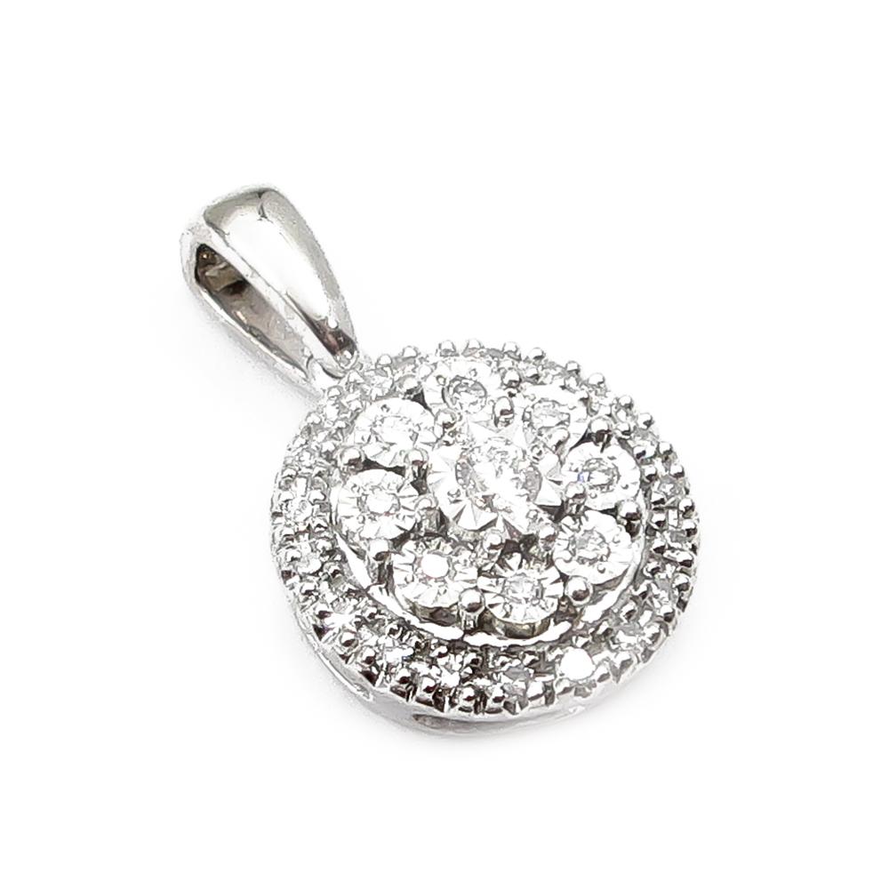 Valkokultainen pyöreä timanttiriipus yht. 0.10ct Cluster-istutus #0 Kultatukku.fi
