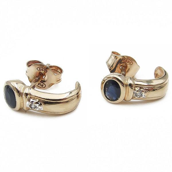 Kultaiset safiiri/timantti korvakorut 2x0.005ct #3 Kultatukku.fi