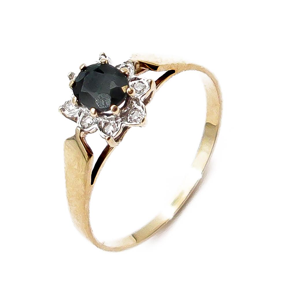 Kultainen Diana sormus safiiri+timantit 8 x 0.005ct koko 18.25 #0 Kultatukku.fi
