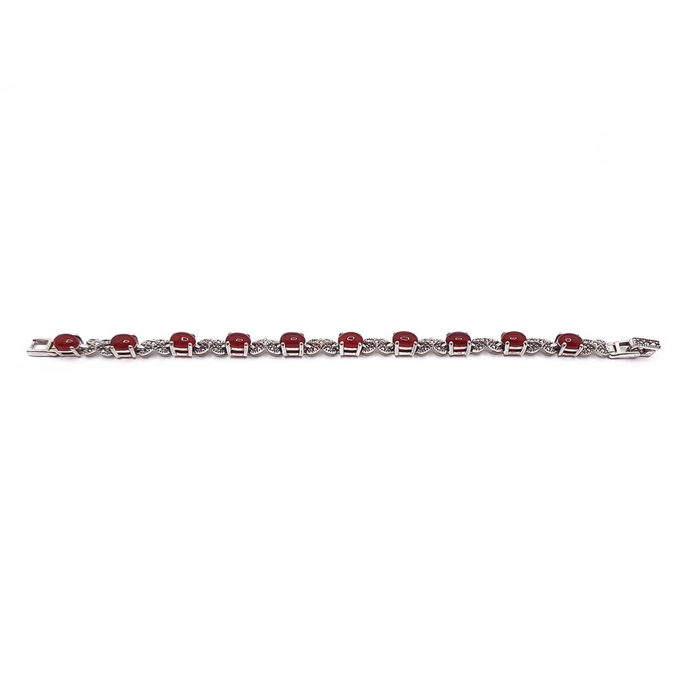 Hopeinen rannekoru oranssit kivet+markasiitit 17cm #2 Kultatukku.fi