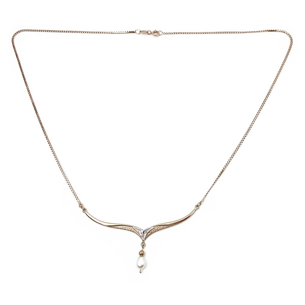 Timantti- ja helmikaulakoru 0,03ct 46cm #0 Kultatukku.fi