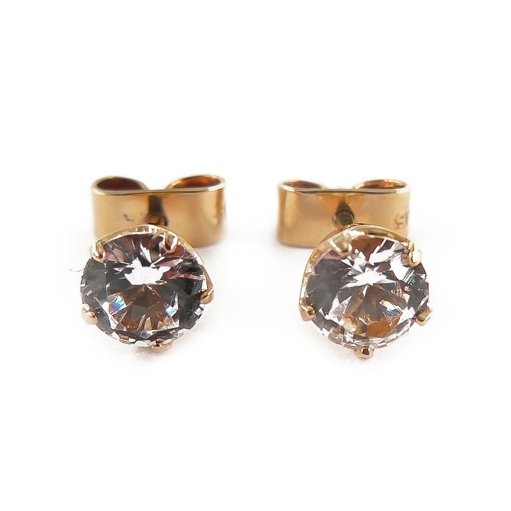 Kultaiset nappikorvakorut kirkkailla kivillä 585 / 14K, 5 mm #0 Kultatukku.fi