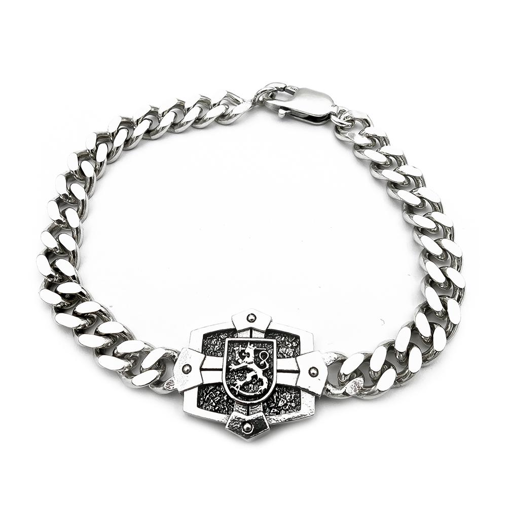 Hopeinen panssariranneketju 7mm 20cm Suomileijona #0 Kultatukku.fi