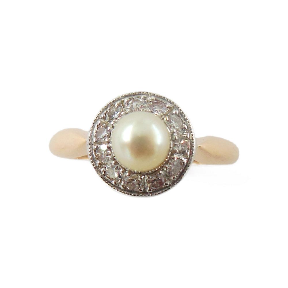 Auran Kultaseppä 18K helmi- ja timanttisormus 17,5 mm, 1951 #1 Kultatukku.fi