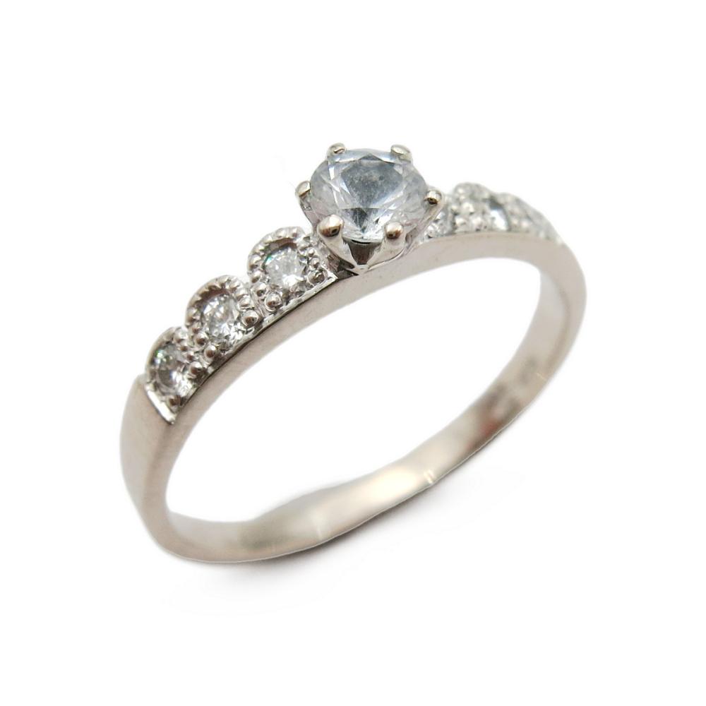 18K Valkokultainen 0,06ct timanttisormus kohotetulla kirkkaalla kivellä 16mm #0 Kultatukku.fi