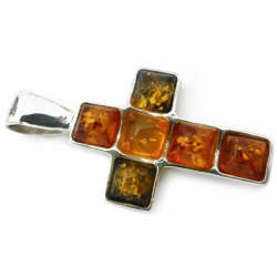 Tuotekuva Hopeinen risti synteettisillä meripihkakoristeilla