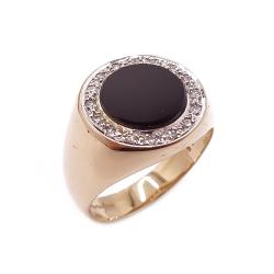 Tuotekuva Kultainen kantasormus onyx-timantit 0,16ct 21.5mm v.-95