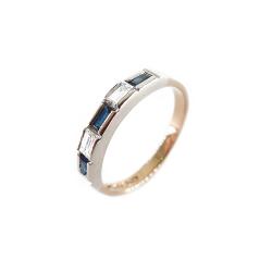 Tuotekuva Kultainen timanttisormus, safiirit+baquettehiontaiset timantit, 17 mm