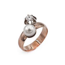 Tuotekuva 18k kultainen helmi-timanttisormus 7mm/0.20ct 17.5 1916 Frans Botolf Nykänen