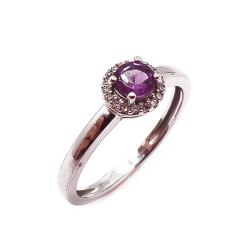 Tuotekuva 18k Valkokultainen timantti/ametisti sormus 0,09ct 17mm