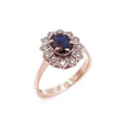 Tuotekuva Kultainen sinisafiiri-timanttisormus 0,36ct 17mm v.-91