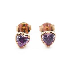 Tuotekuva Kultaiset korvakorut, lilat sydämet
