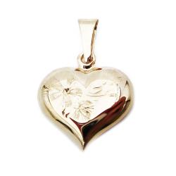 Tuotekuva kultainen Sydänriipus kukkakaiverruksella