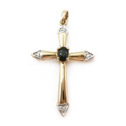 Tuotekuva Ristiriipus timanteilla ja sinisellä kivellä 0,02