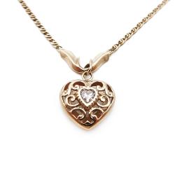 Tuotekuva Kultainen filigraani sydänkaulakoru  43cm kirkas kivi