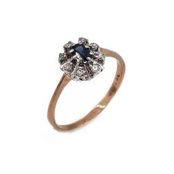 Tuotekuva Kultainen Diana-sormus sinisafiiri-timantti vk.ist 8kpl yht. 0.12ct 18 1989 MH:n