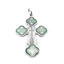 Tuotekuva Hopeinen ortodoksi-risti vihreä emalointi v.87
