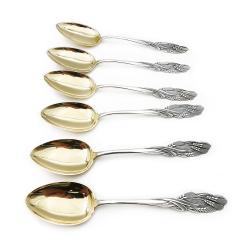 Tuotekuva Hopeiset kahvilusikat 6kpl v.1939 kullattu pesä