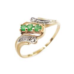 Tuotekuva Kultainen sormus,18,5 mm, vihreät kivet+timantit 0,005ct