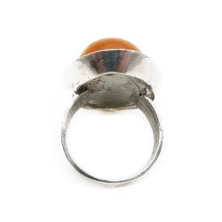 Tuotekuva E. Granit näyttävä hopeinen meripihka sormus koko17 v.-68