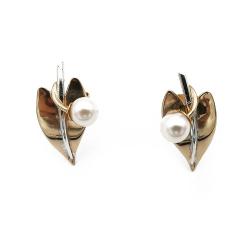 Tuotekuva Kultaiset korvakorut, lehdykkä helmellä 4mm