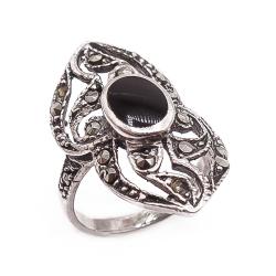 Tuotekuva Hopeinen markasiittisormus mustalla kivellä 17mm