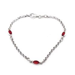 Tuotekuva Hopeinen ranneketju punaisilla kivillä 18cm