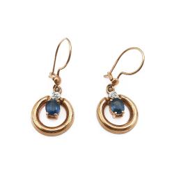 Tuotekuva Koukkukorvakorut timanteilla ja sinisillä kivillä
