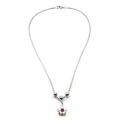 Tuotekuva Hopeinen pinkki kukka kaulakoru 41cm