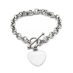 Tuotekuva Hopeinen papuranneketju T-lukolla ja sydänlaatalla 19,5cm