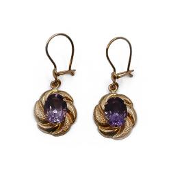 Tuotekuva Kultaiset koukkukorvakorut lilan värisellä kivellä