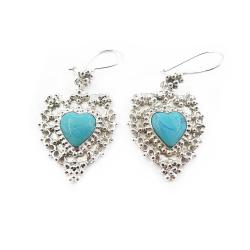 Tuotekuva Hopeiset korvakorut, turkoosit kivet, sydänmalli