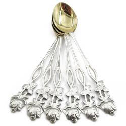 Tuotekuva Hopeiset ruusu kahvilusikat 6 kpl 1989 Auran Kultaseppä Oy