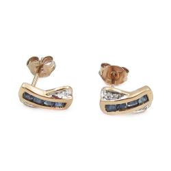 Tuotekuva Kultaiset tappikorvakorut sinisillä kivillä ja timanteilla 14K, 9 × 5 mm