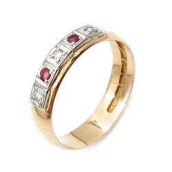 Tuotekuva 18k Kultainen timanttisormus vuodelta 1966 punaisilla kivillä ja 3 x 0.02ct timanteilla koko 19,75